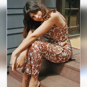 Free People Floral Print Sleepwear Set - Brown and Cream